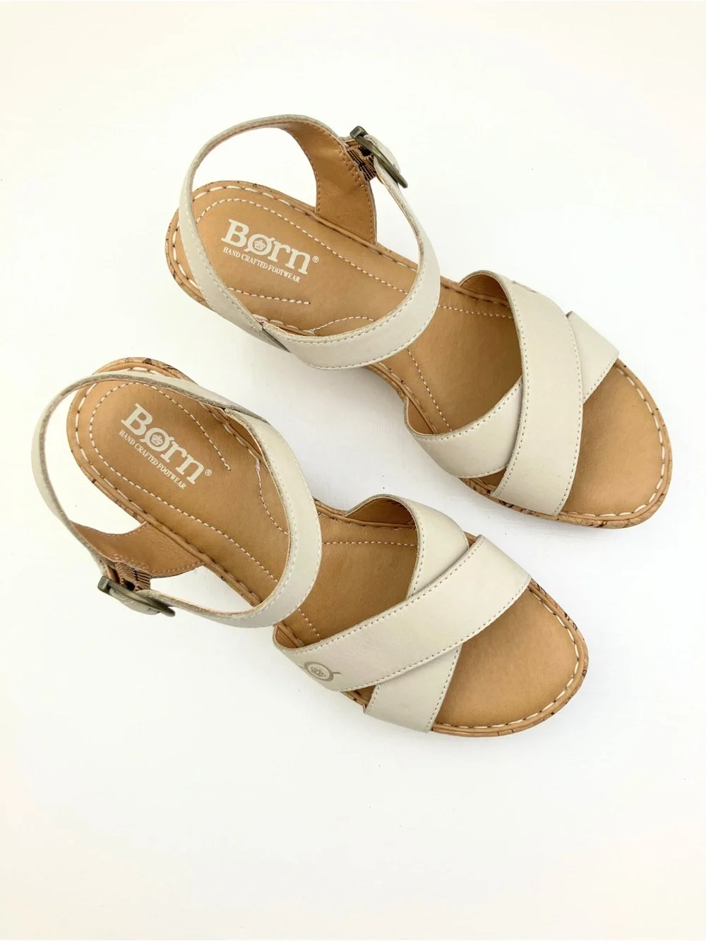 Born Alaina Platform Wedge Sandal Cream Leather Sz 6